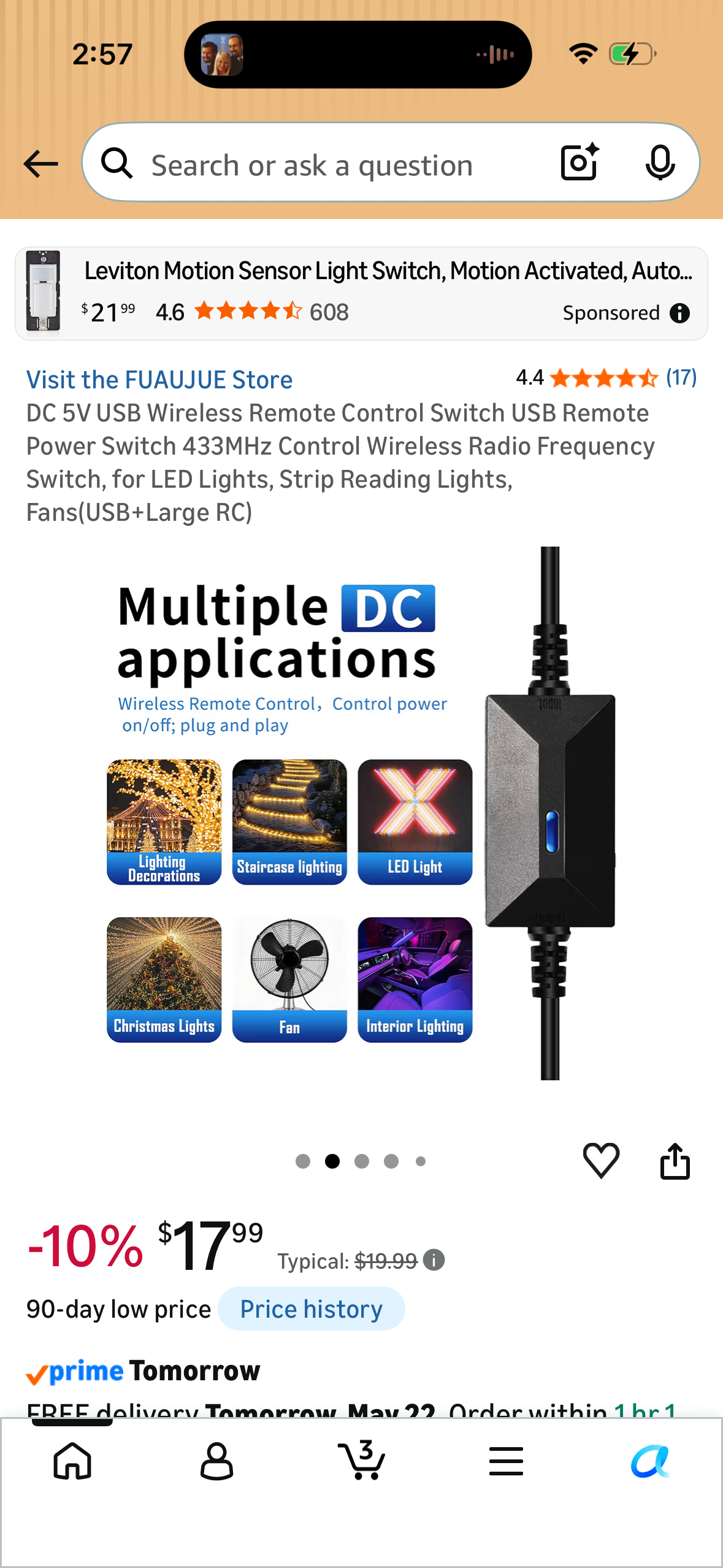 DC 5V USB Wireless Remote Control Switch USB Remote Power Switch 433MHz Control Wireless Radio Frequency Switch, for LED Lights, Strip Reading Lights, Fans(USB+Large RC)