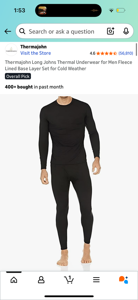 Thermal Underwear for Men Fleece Lined Base Layer Set for Cold Weather (Size Large)