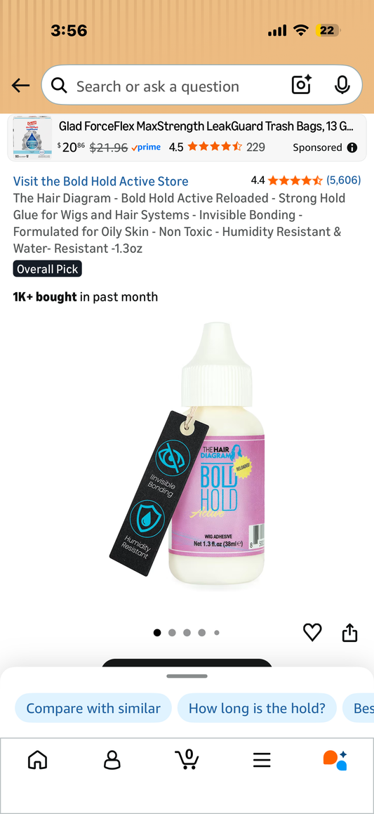 The Hair Diagram - Bold Hold Active Reloaded - Strong Hold Glue for Wigs and Hair Systems - Invisible Bonding - Formulated for Oily Skin - Non Toxic - Humidity Resistant & Water- Resistant -1.3oz