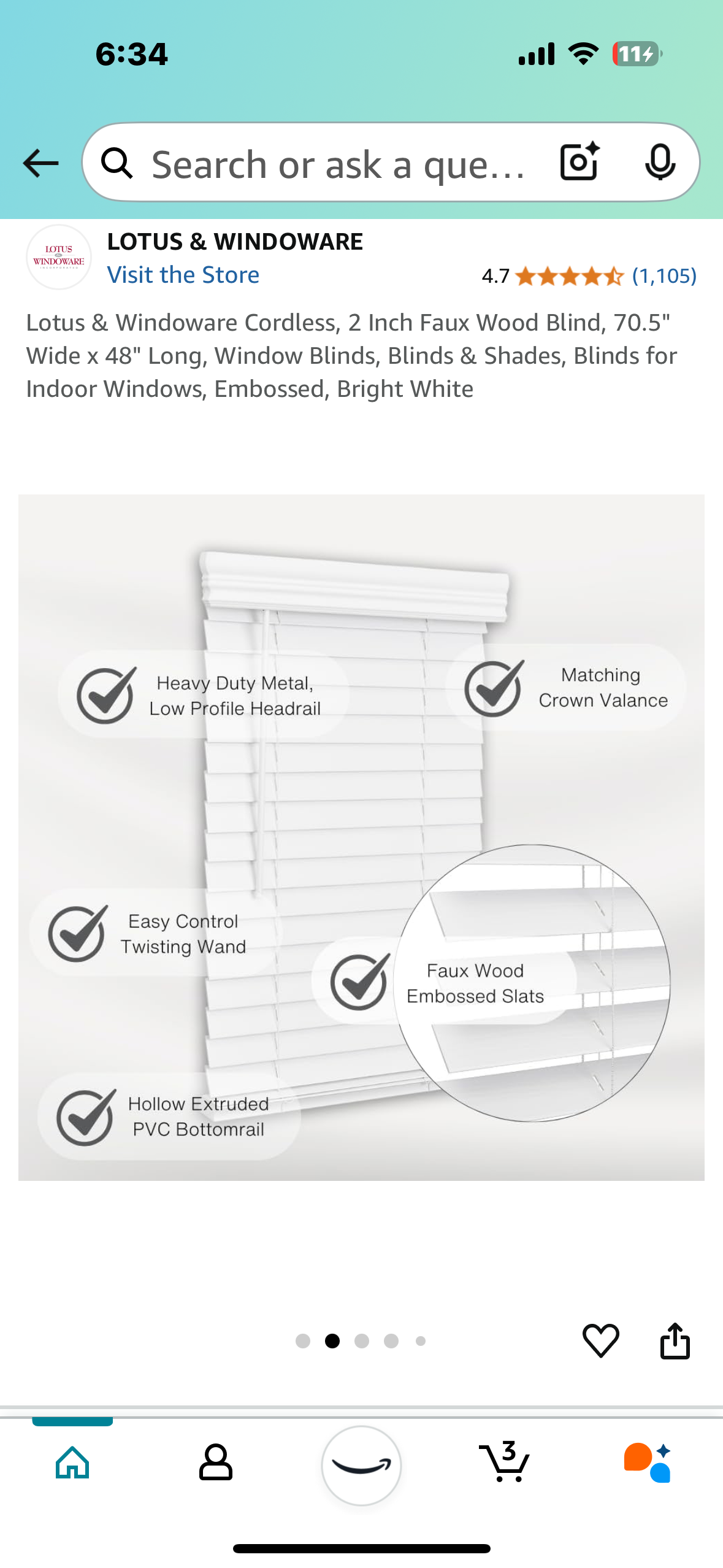 New - Crown Valence Blind 70.5” x 48” (L802)