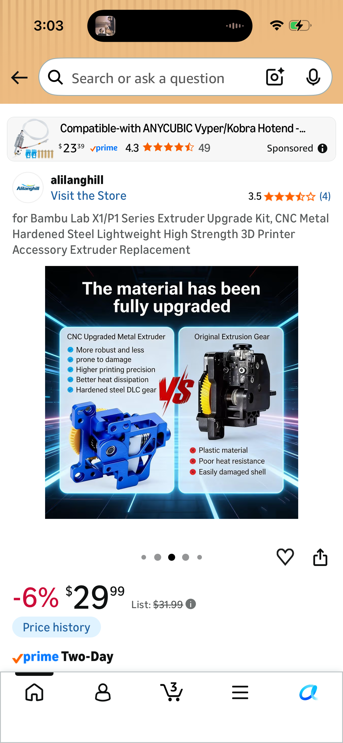 Bambu Lab X1/P1 Series Extruder Upgrade Kit, CNC Metal Hardened Steel Lightweight High Strength 3D Printer Accessory Extruder Replacement