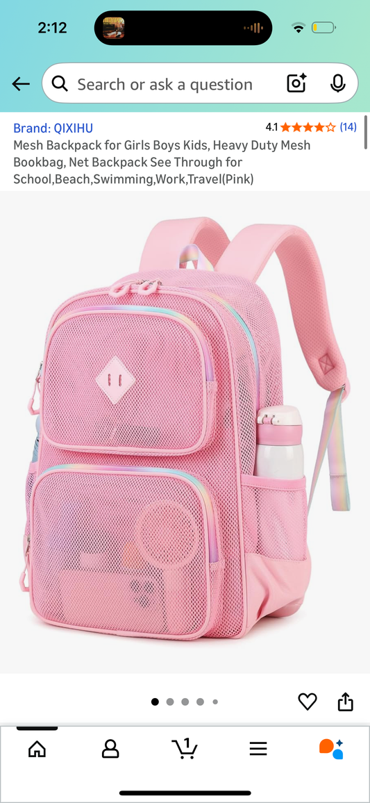 Mesh Backpack for Girls Boys Kids, Heavy Duty Mesh Bookbag, Net Backpack See Through for School,Beach,Swimming,Work,Travel(Pink)
