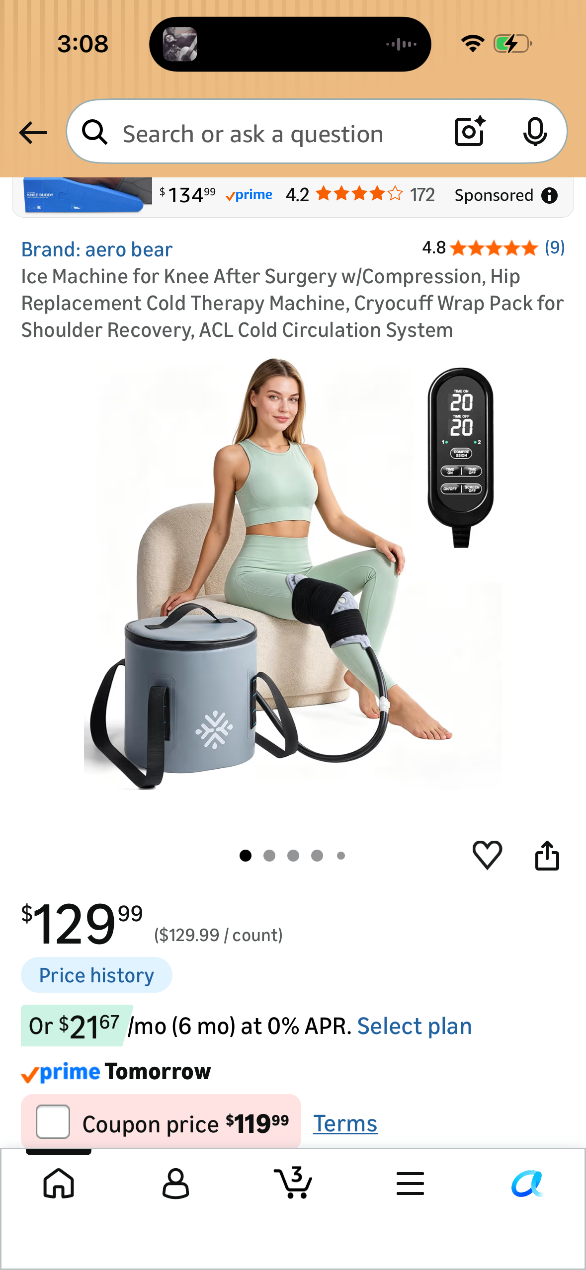 Ice Machine for Knee After Surgery w/Compression, Hip Replacement Cold Therapy Machine, Cryocuff Wrap Pack for Shoulder Recovery, ACL Cold Circulation System