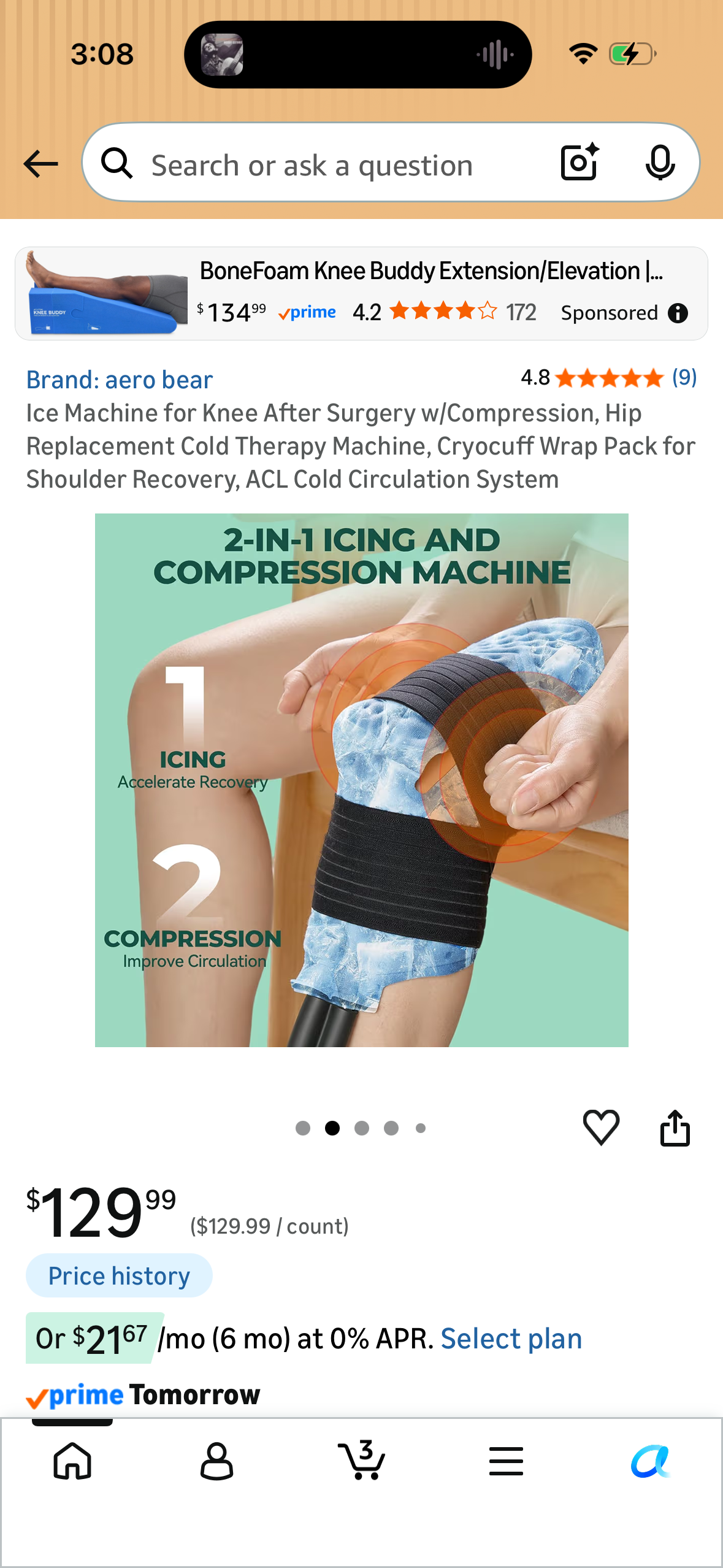 Ice Machine for Knee After Surgery w/Compression, Hip Replacement Cold Therapy Machine, Cryocuff Wrap Pack for Shoulder Recovery, ACL Cold Circulation System