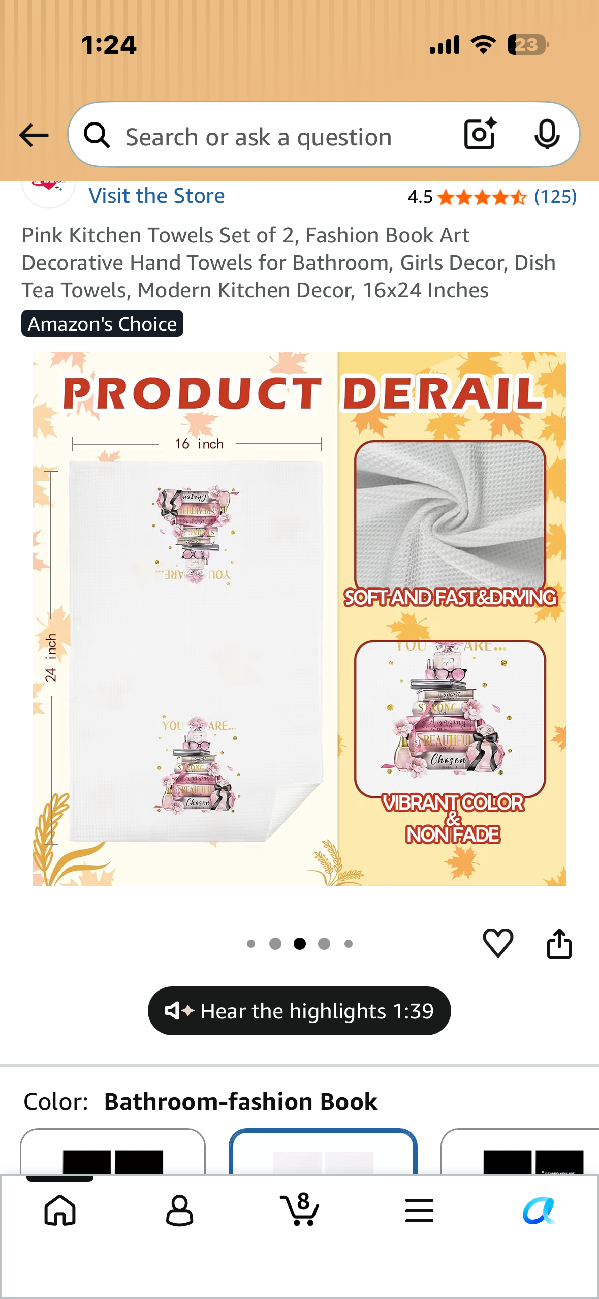 Pink Kitchen Towels Set of 2, Fashion Book Art Decorative Hand Towels for Bathroom, Girls Decor, Dish Tea Towels, Modern Kitchen Decor, 16x24 Inches