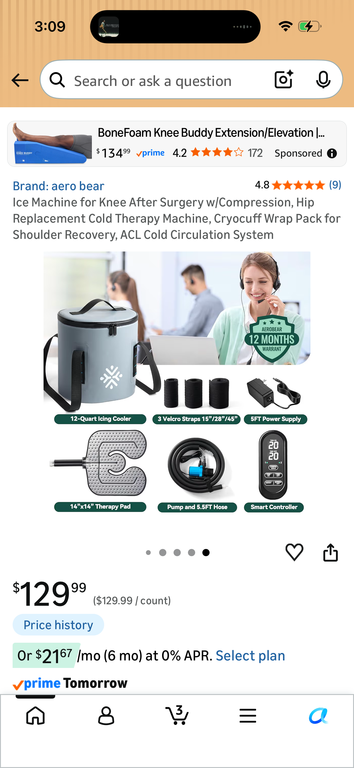 Ice Machine for Knee After Surgery w/Compression, Hip Replacement Cold Therapy Machine, Cryocuff Wrap Pack for Shoulder Recovery, ACL Cold Circulation System