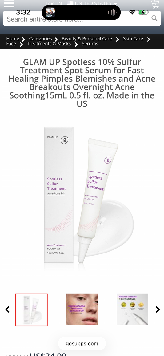 GLAM UP Spotless 10% Sulfur Treatment Spot Serum for Fast Healing Pimples, Blemishes and Acne Breakouts, Overnight Acne Soothing15mL, 0.5 fl. oz. [Made in the US]