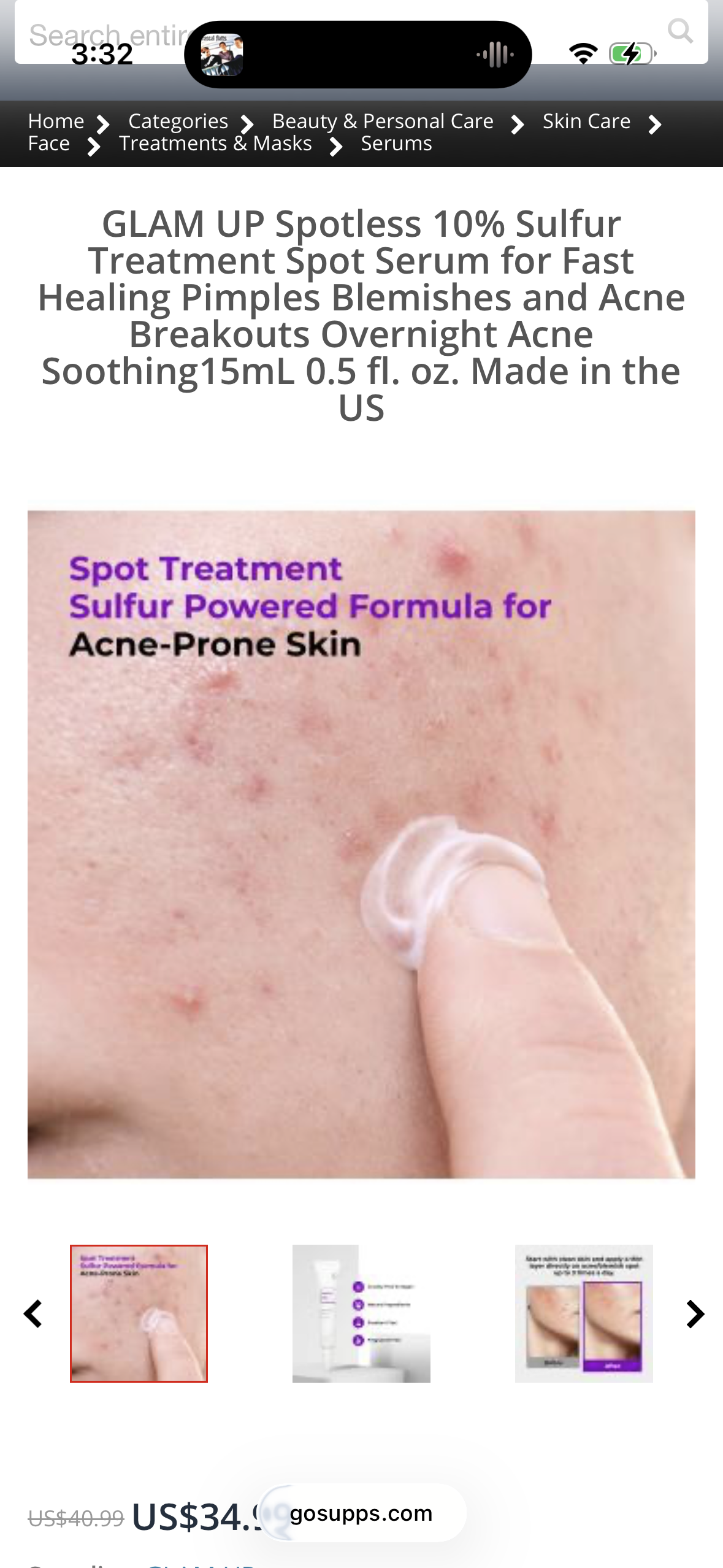 GLAM UP Spotless 10% Sulfur Treatment Spot Serum for Fast Healing Pimples, Blemishes and Acne Breakouts, Overnight Acne Soothing15mL, 0.5 fl. oz. [Made in the US]