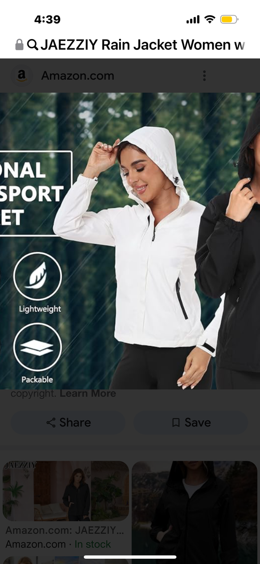 Rain Jacket Women with Hood, Lightweight and Waterproof (Size Large)