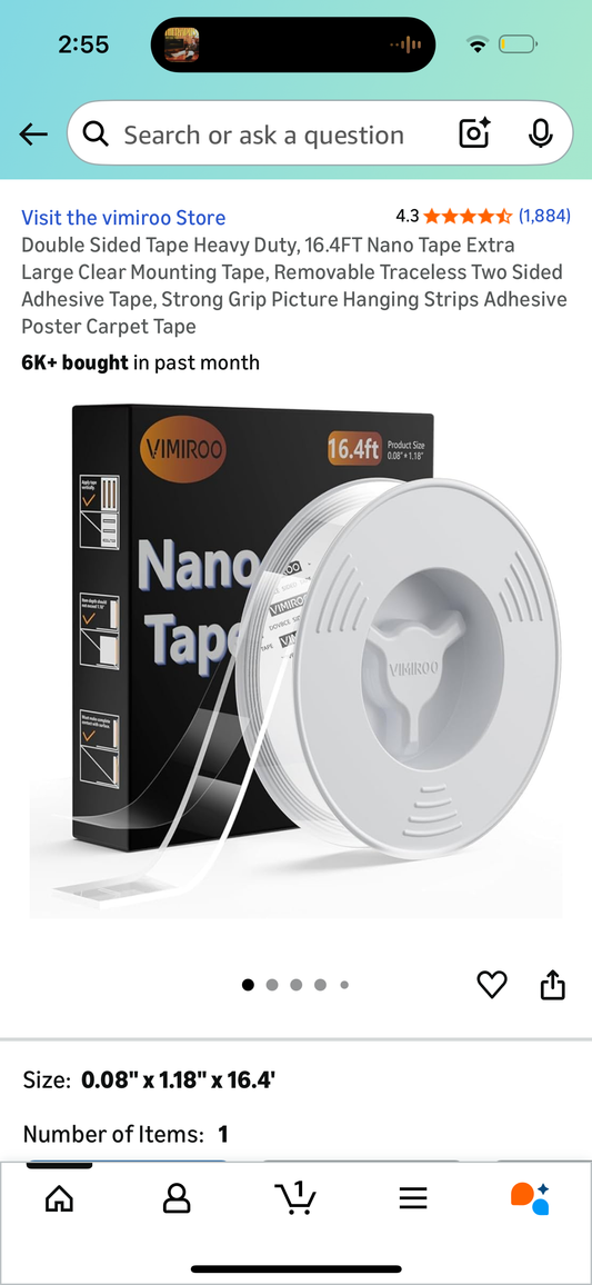 Double Sided Tape Heavy Duty, 16.4FT Nano Tape Extra Large Clear Mounting Tape, Removable Traceless Two Sided Adhesive Tape, Strong Grip Picture Hanging Strips Adhesive Poster Carpet Tape
