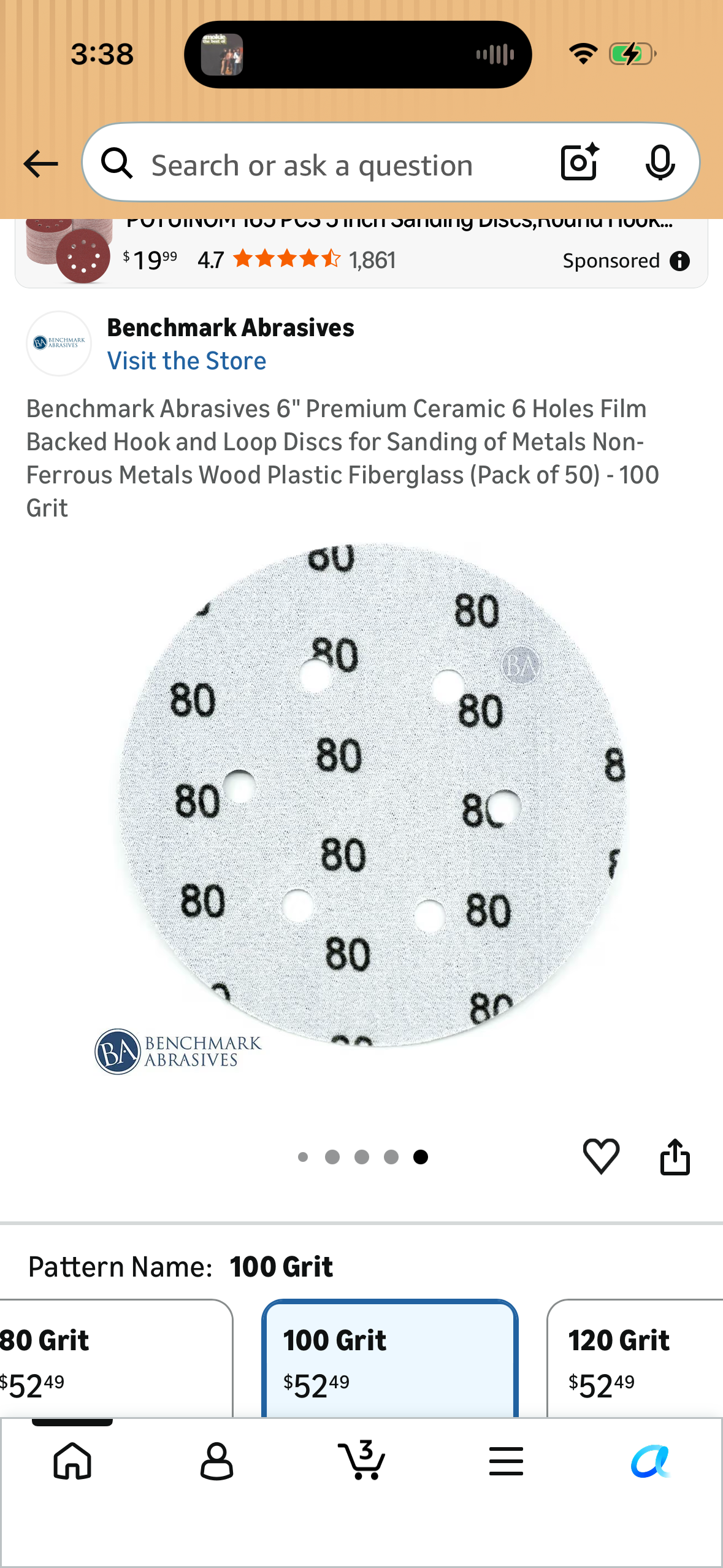Benchmark Abrasives 6" Premium Ceramic 6 Holes Film Backed Hook and Loop Discs for Sanding of Metals Non-Ferrous Metals Wood Plastic Fiberglass (Pack of 50) - 100 Grit
