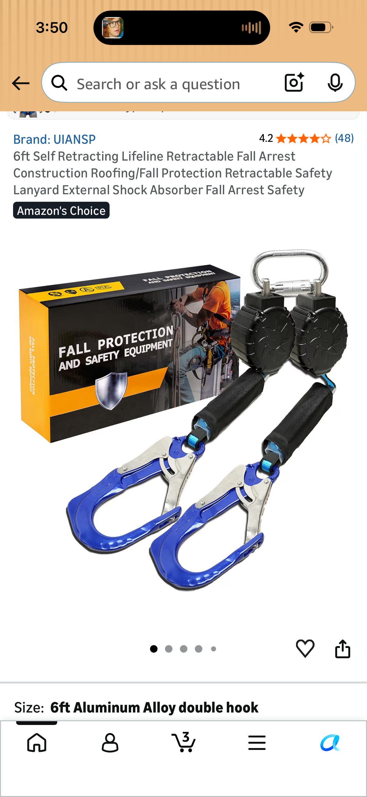 6ft Self Retracting Lifeline Retractable Fall Arrest Construction Roofing/Fall Protection Retractable Safety Lanyard External Shock Absorber Fall Arrest Safety