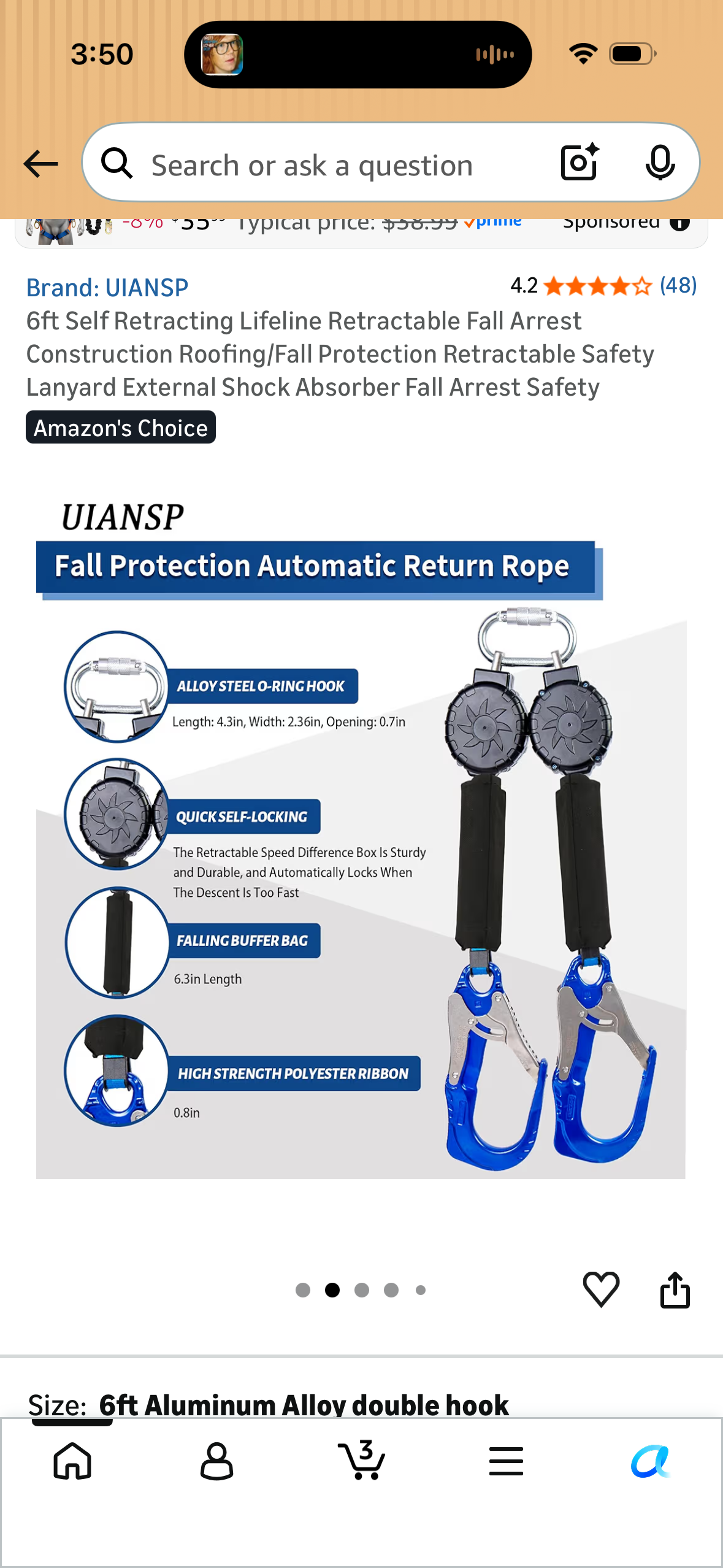 6ft Self Retracting Lifeline Retractable Fall Arrest Construction Roofing/Fall Protection Retractable Safety Lanyard External Shock Absorber Fall Arrest Safety