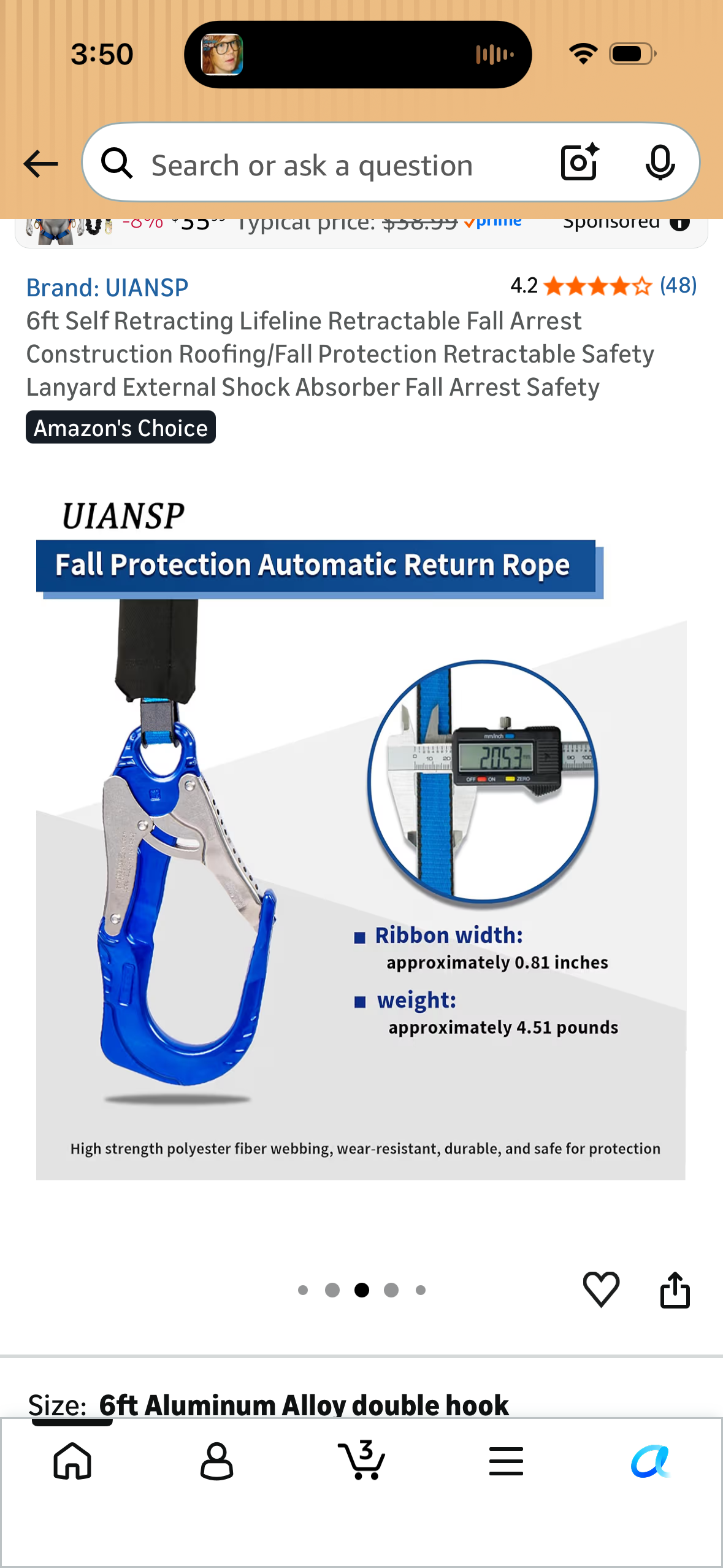 6ft Self Retracting Lifeline Retractable Fall Arrest Construction Roofing/Fall Protection Retractable Safety Lanyard External Shock Absorber Fall Arrest Safety