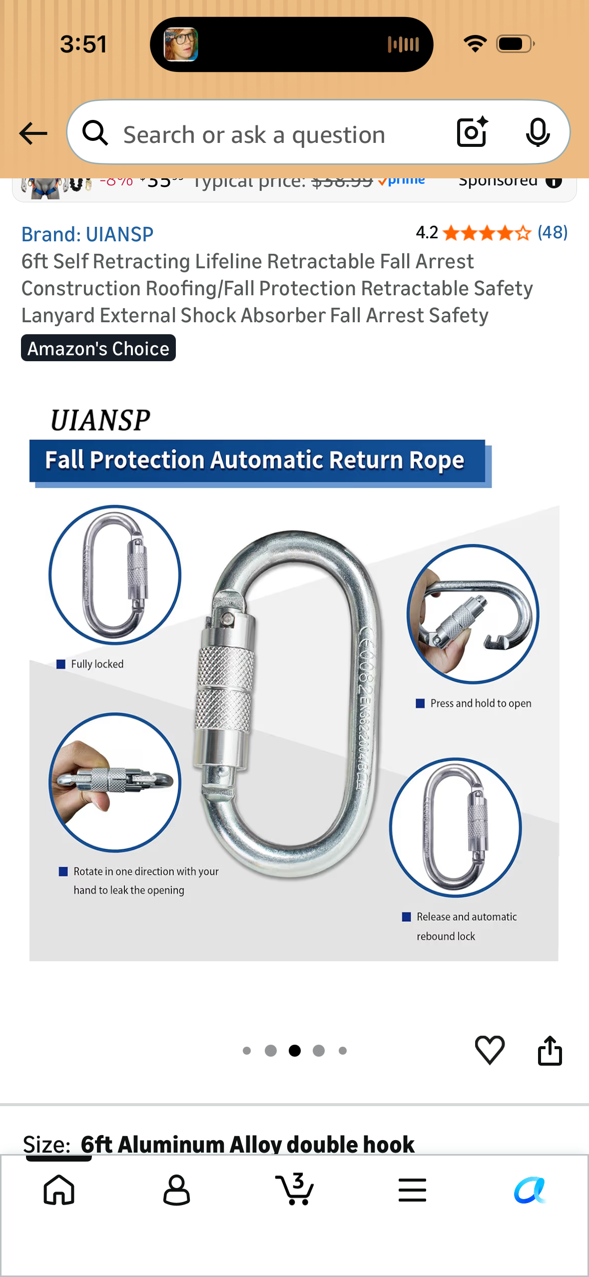 6ft Self Retracting Lifeline Retractable Fall Arrest Construction Roofing/Fall Protection Retractable Safety Lanyard External Shock Absorber Fall Arrest Safety