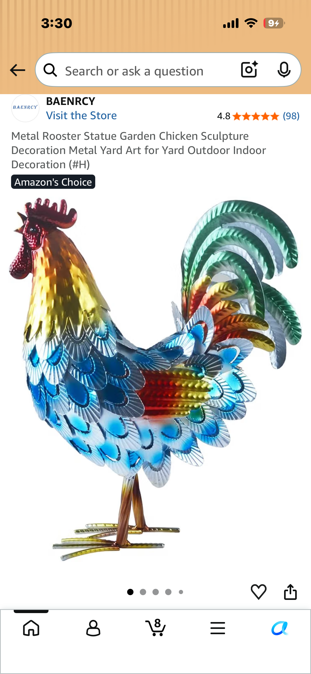 Metal Rooster Garden Sculpture Decoration, Metal Yard Art for Yard Outdoor, Indoor Decoration