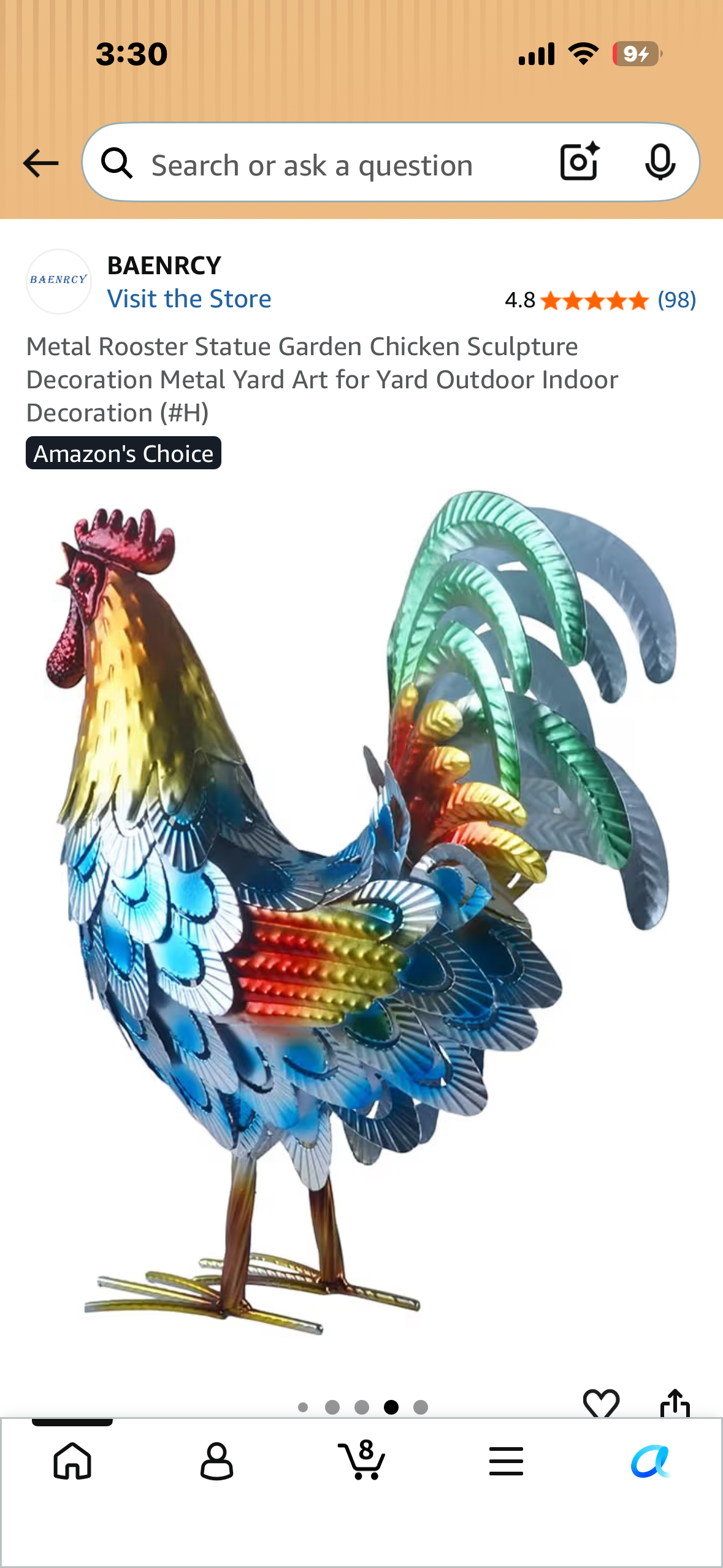 Metal Rooster Garden Sculpture Decoration, Metal Yard Art for Yard Outdoor, Indoor Decoration