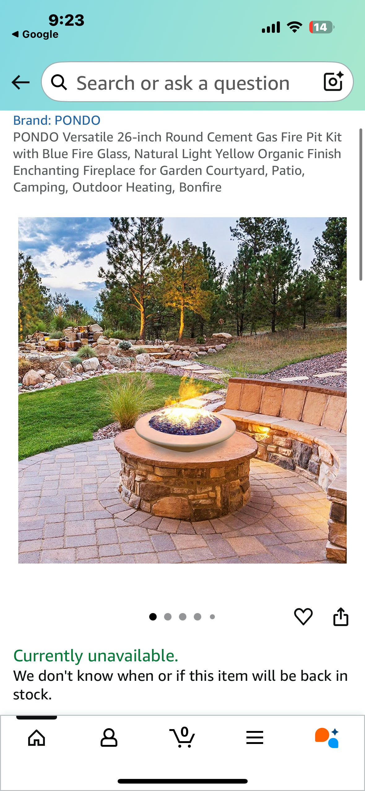 PONDO Versatile 26-inch Round Cement Gas Fire Pit Kit with Blue Fire Glass, Natural Light Yellow Organic Finish Enchanting Fireplace for Garden Courtyard, Patio, Camping, Outdoor Heating, Bonfire (R682)