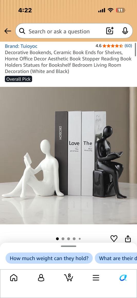 Decorative Bookends, Aesthetic Ceramic Book Ends for Shelves, Home Office Decor, (White and Black)