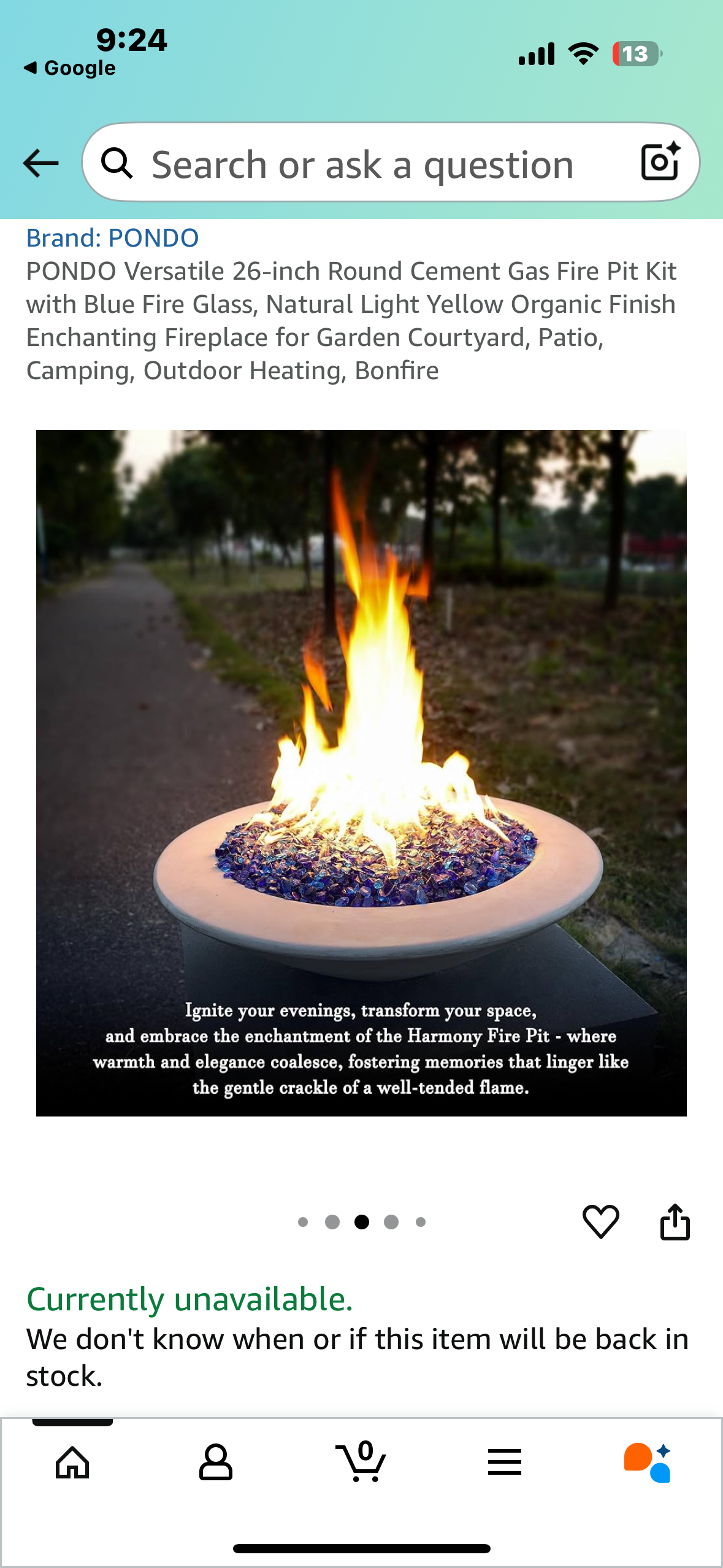 PONDO Versatile 26-inch Round Cement Gas Fire Pit Kit with Blue Fire Glass, Natural Light Yellow Organic Finish Enchanting Fireplace for Garden Courtyard, Patio, Camping, Outdoor Heating, Bonfire (R682)
