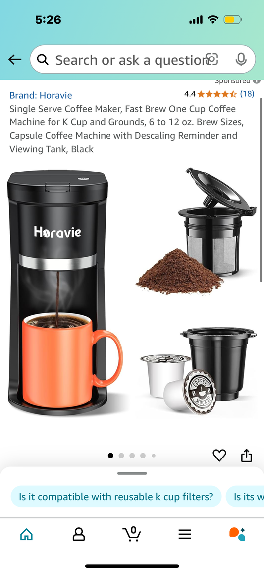 Single Serve Coffee Maker, Fast Brew One Cup Coffee Machine for K Cup and Grounds, 6 to 12 oz. Brew Sizes, Capsule Coffee Machine with Descaling Reminder and Viewing Tank, Black