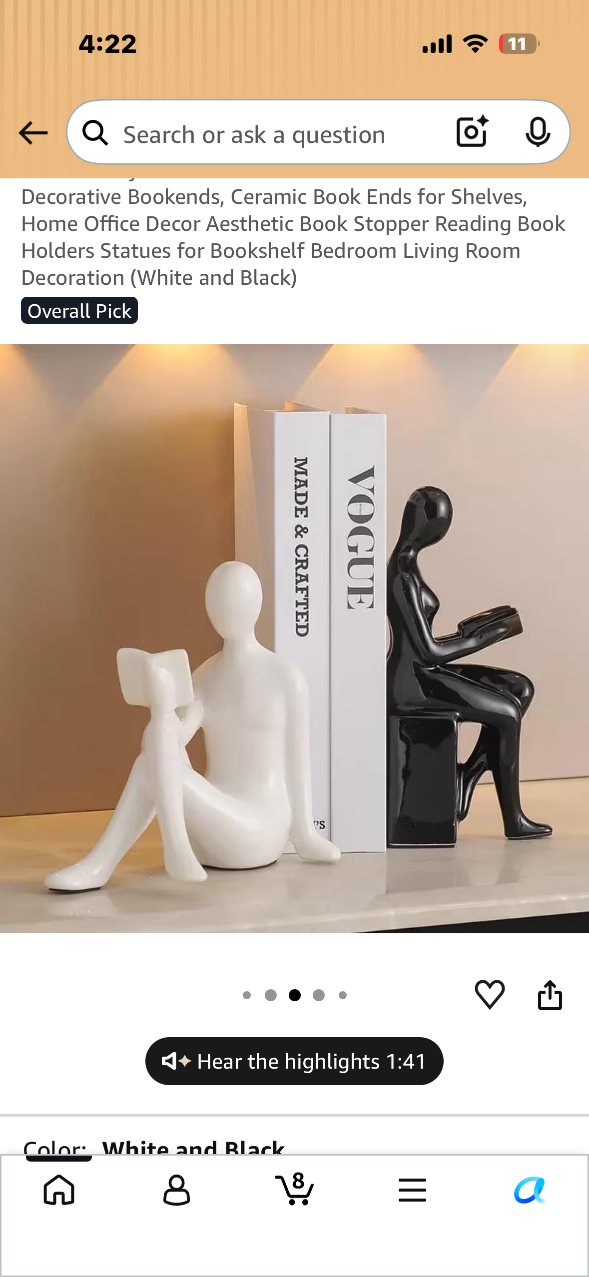 Decorative Bookends, Aesthetic Ceramic Book Ends for Shelves, Home Office Decor, (White and Black)