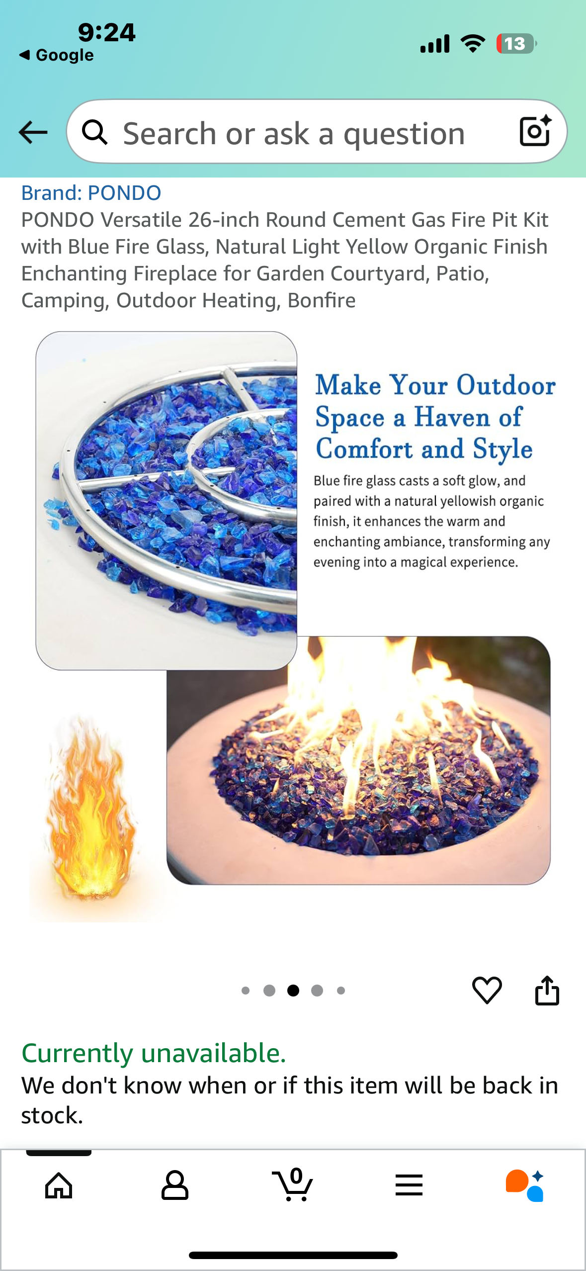 PONDO Versatile 26-inch Round Cement Gas Fire Pit Kit with Blue Fire Glass, Natural Light Yellow Organic Finish Enchanting Fireplace for Garden Courtyard, Patio, Camping, Outdoor Heating, Bonfire (R682)