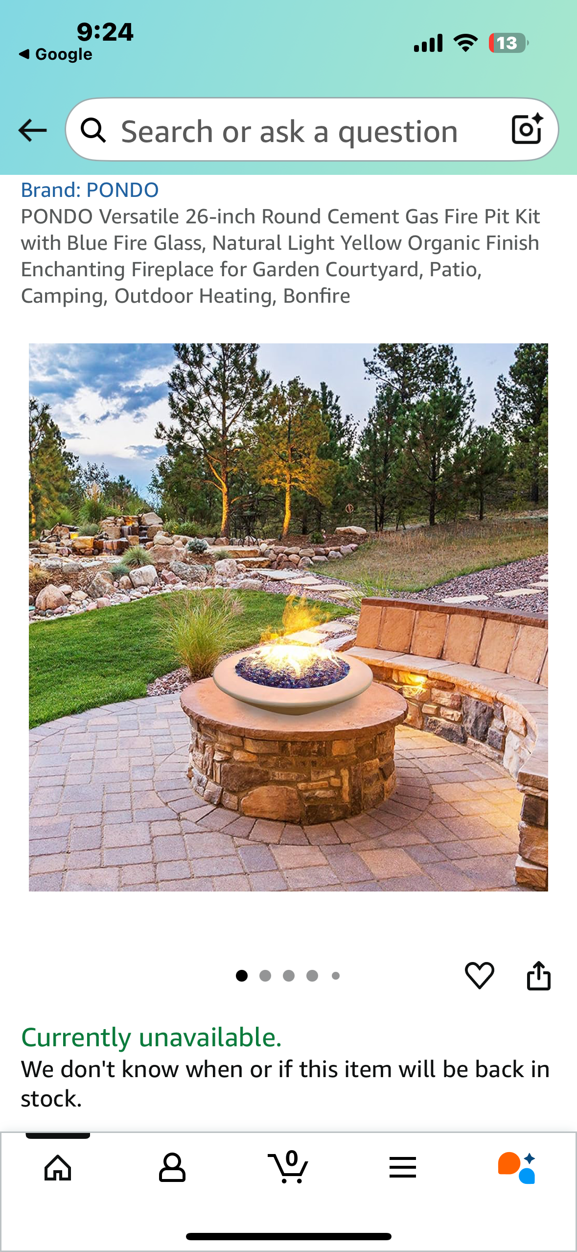 PONDO Versatile 26-inch Round Cement Gas Fire Pit Kit with Blue Fire Glass, Natural Light Yellow Organic Finish Enchanting Fireplace for Garden Courtyard, Patio, Camping, Outdoor Heating, Bonfire (R682)