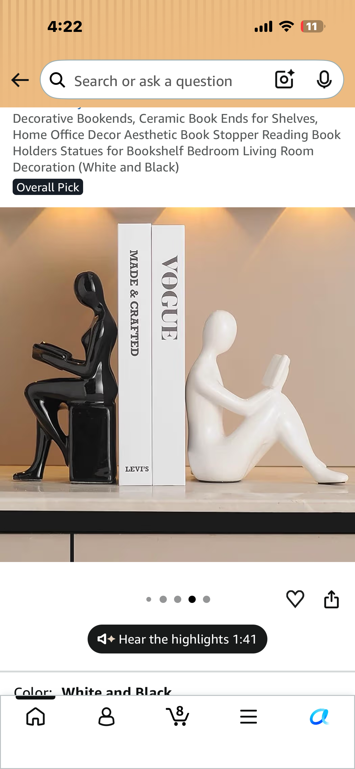 Decorative Bookends, Aesthetic Ceramic Book Ends for Shelves, Home Office Decor, (White and Black)