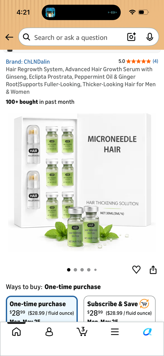 Hair Regrowth System, Advanced Hair Growth Serum with Ginseng, Eclipta Prostrata, Peppermint Oil & Ginger Root|Supports Fuller-Looking, Thicker-Looking Hair for Men & Women