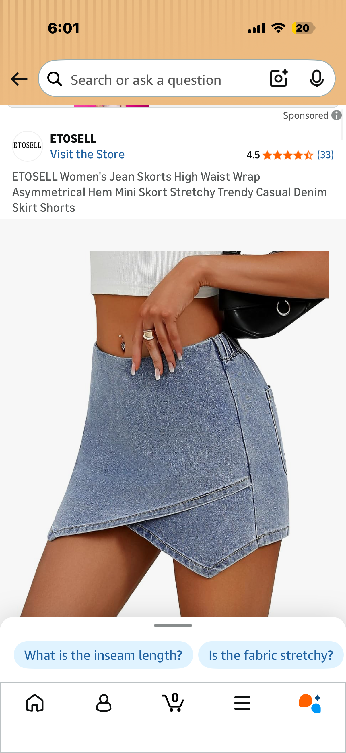 ETOSELL Women's Jean Skorts High Waist Wrap Asymmetrical Hem Mini Skort Stretchy Trendy Casual Denim Skirt Shorts