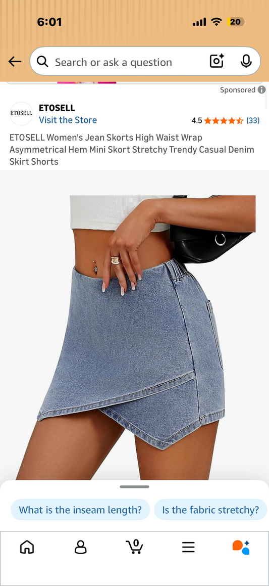 ETOSELL Women's Jean Skorts High Waist Wrap Asymmetrical Hem Mini Skort Stretchy Trendy Casual Denim Skirt Shorts