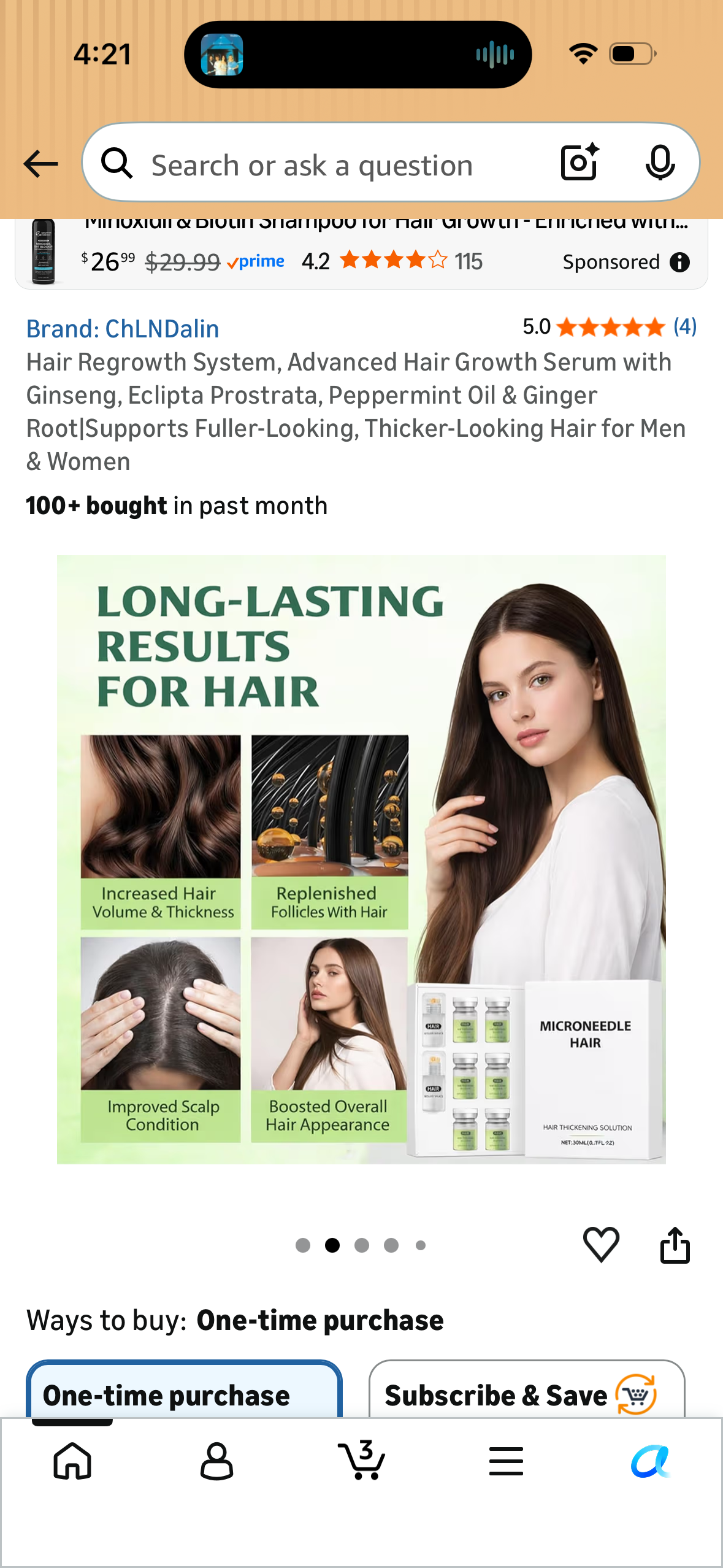 Hair Regrowth System, Advanced Hair Growth Serum with Ginseng, Eclipta Prostrata, Peppermint Oil & Ginger Root|Supports Fuller-Looking, Thicker-Looking Hair for Men & Women