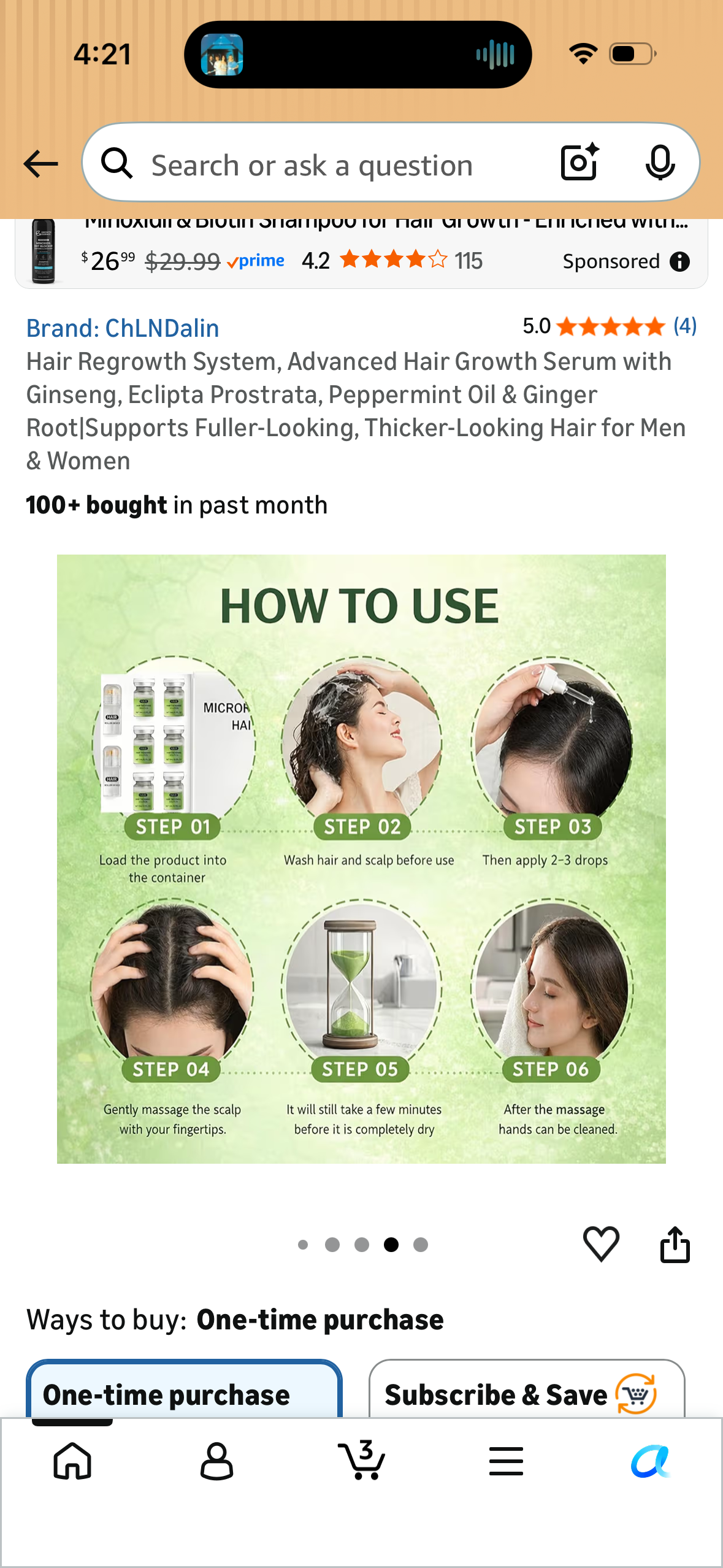 Hair Regrowth System, Advanced Hair Growth Serum with Ginseng, Eclipta Prostrata, Peppermint Oil & Ginger Root|Supports Fuller-Looking, Thicker-Looking Hair for Men & Women