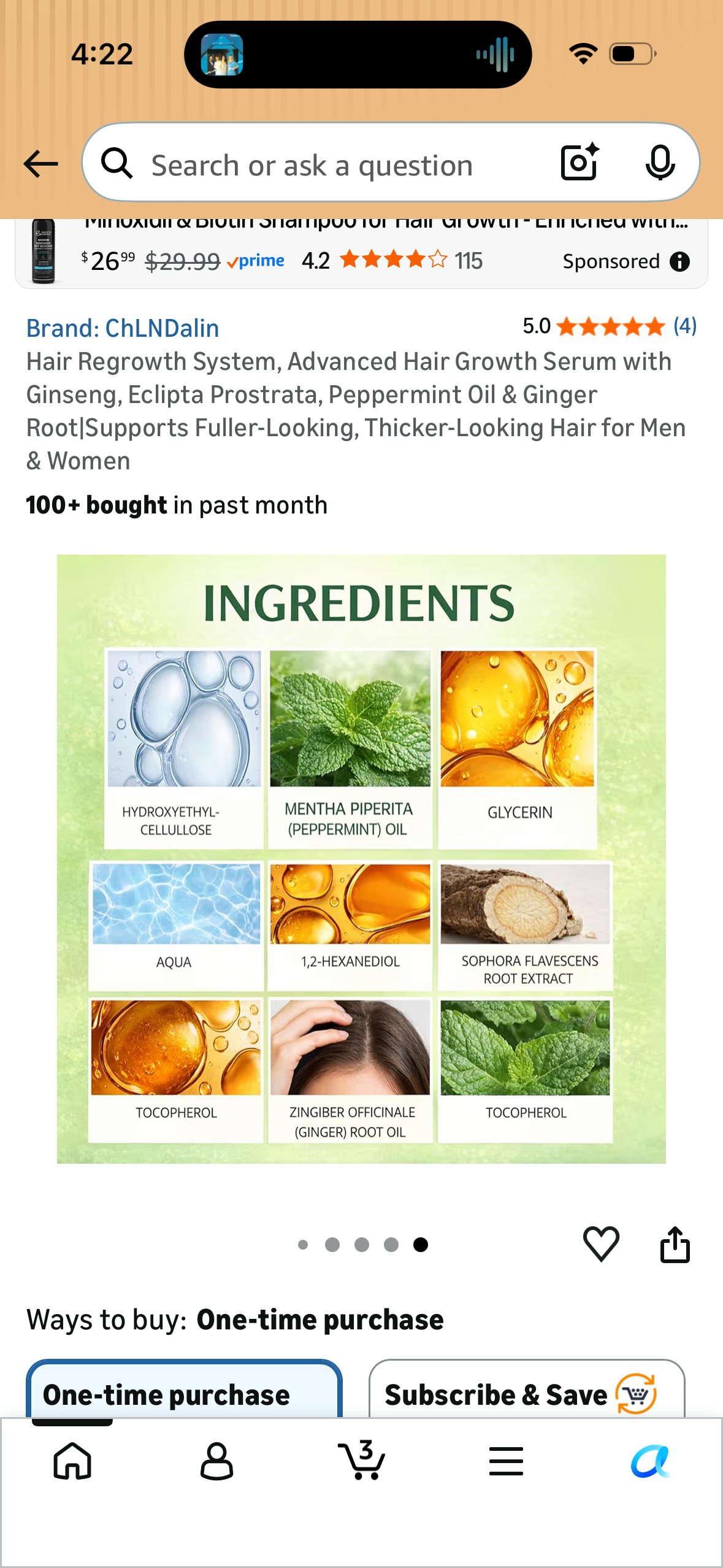 Hair Regrowth System, Advanced Hair Growth Serum with Ginseng, Eclipta Prostrata, Peppermint Oil & Ginger Root|Supports Fuller-Looking, Thicker-Looking Hair for Men & Women