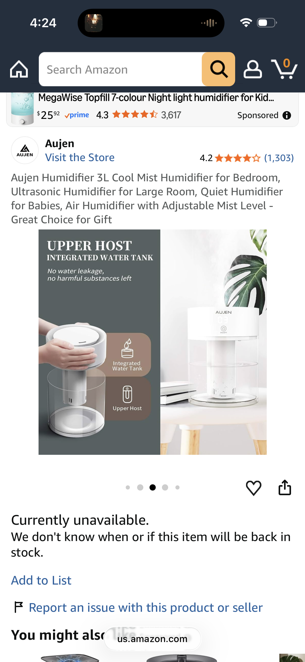 Aujen Humidifier 3L Cool Mist Humidifier for Bedroom, Ultrasonic Humidifier for Large Room, Quiet Humidifier for Babies, Air Humidifier with Adjustable Mist Level - Great Choice for Gift