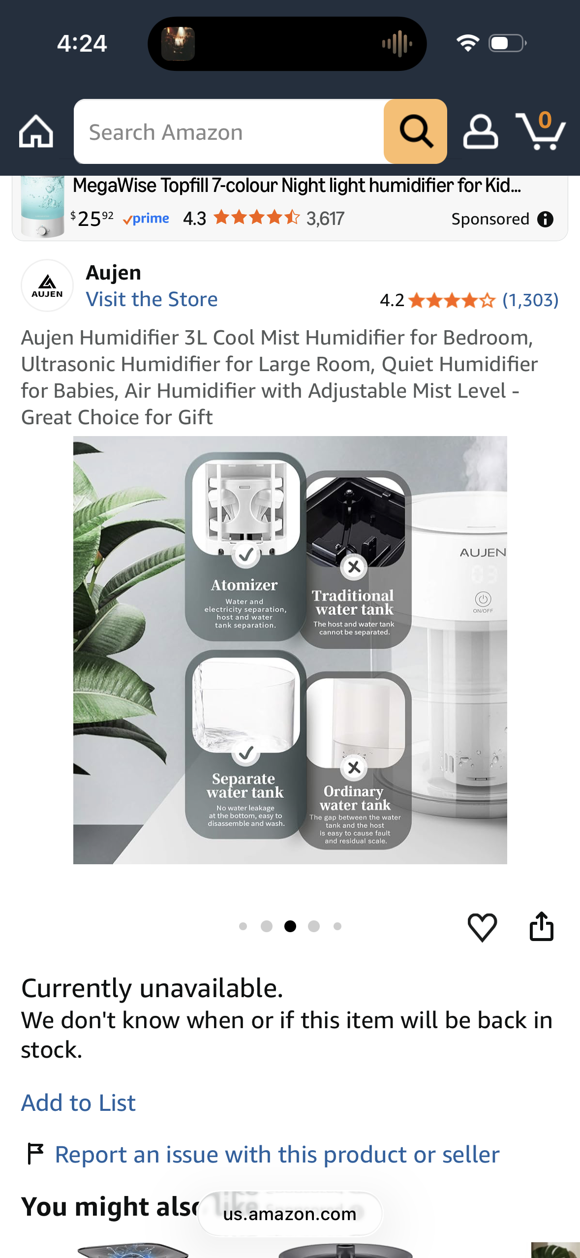 Aujen Humidifier 3L Cool Mist Humidifier for Bedroom, Ultrasonic Humidifier for Large Room, Quiet Humidifier for Babies, Air Humidifier with Adjustable Mist Level - Great Choice for Gift