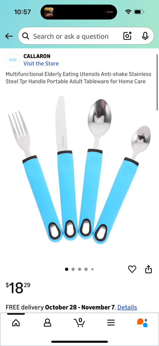 Multifunctional Elderly Eating Utensils Anti-shake Stainless Steel Tpr Handle Portable Adult Tableware for Home Care
