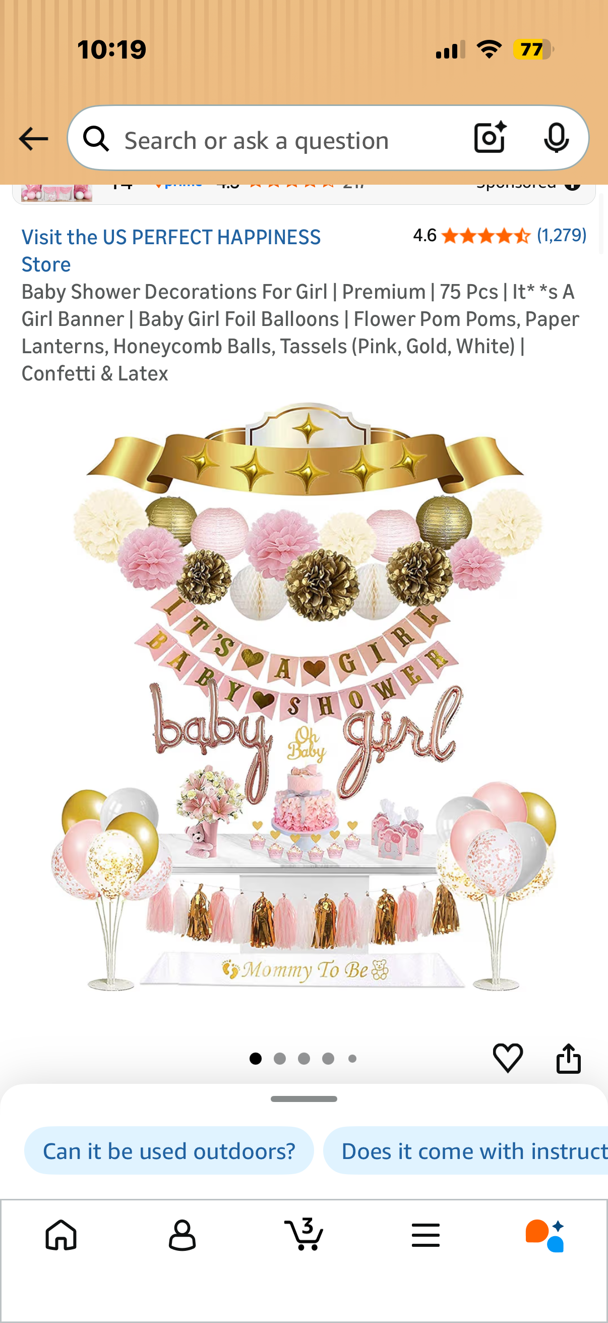 Baby Shower Decorations For Girl | Premium | 75 Pcs | It* *s A Girl Banner | Baby Girl Foil Balloons | Flower Pom Poms, Paper Lanterns, Honeycomb Balls, Tassels (Pink, Gold, White) | Confetti & Latex