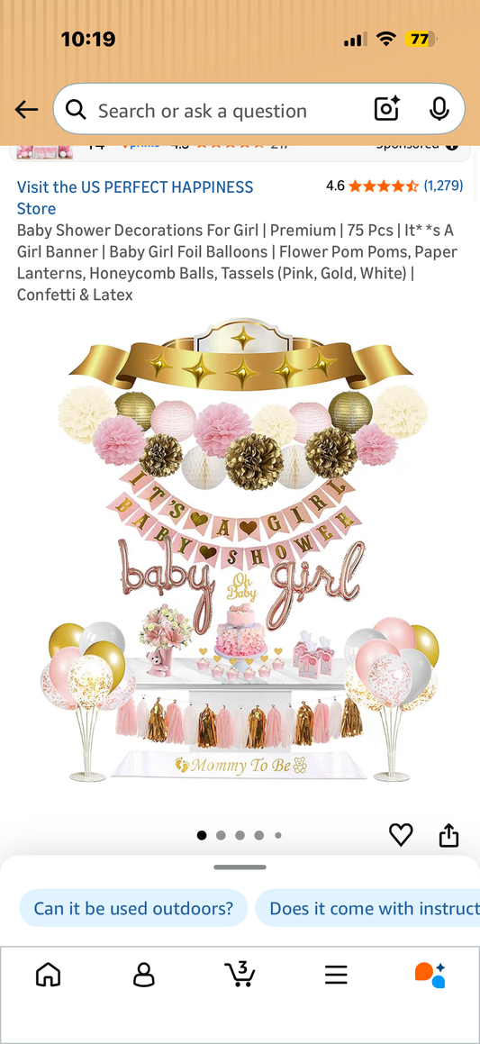 Baby Shower Decorations For Girl | Premium | 75 Pcs | It* *s A Girl Banner | Baby Girl Foil Balloons | Flower Pom Poms, Paper Lanterns, Honeycomb Balls, Tassels (Pink, Gold, White) | Confetti & Latex