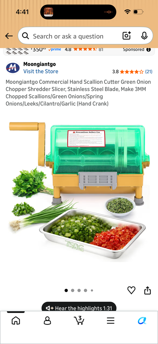 Moongiantgo Commercial Hand Scallion Cutter Green Onion Chopper Shredder Slicer, Stainless Steel Blade, Make 3MM Chopped Scallions/Green Onions/Spring Onions/Leeks/Cilantro/Garlic (Hand Crank)
