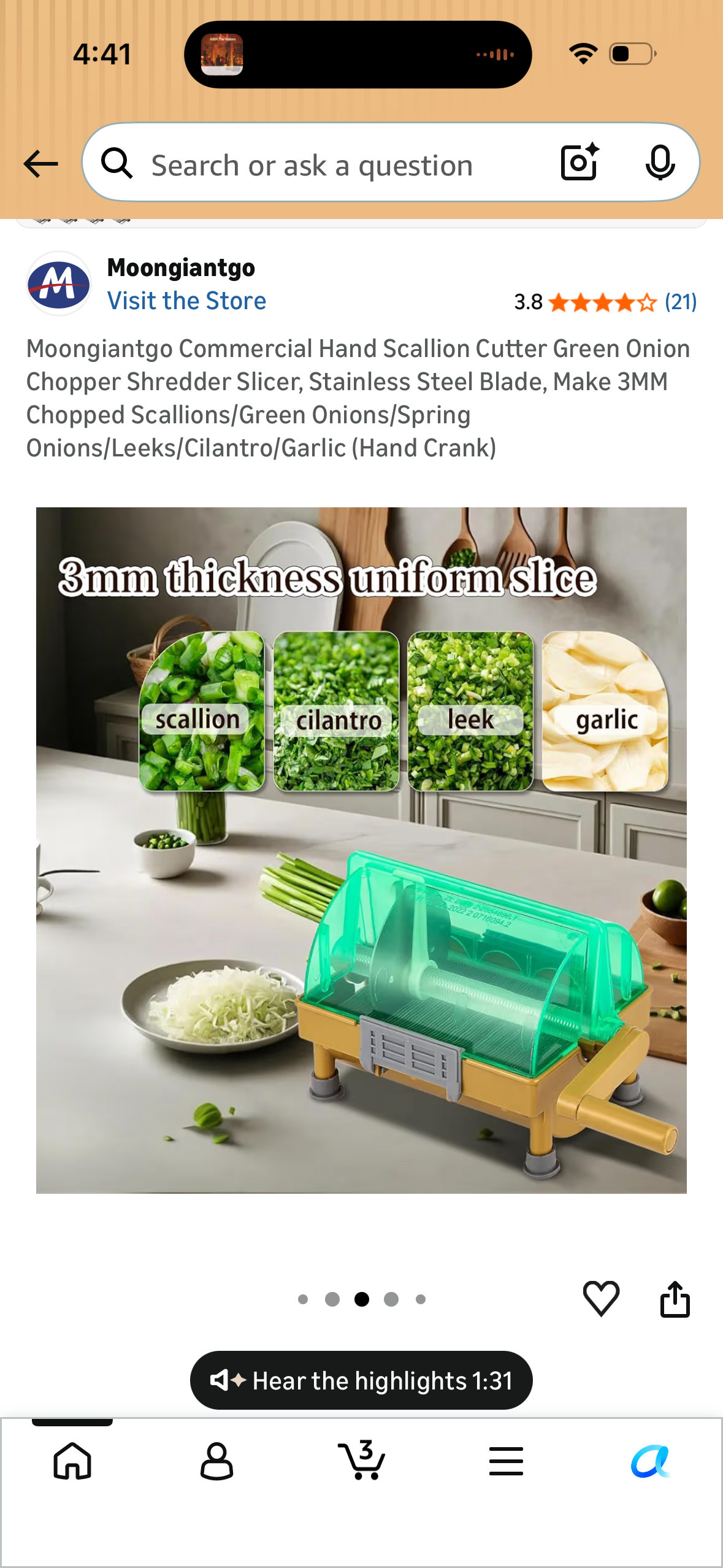 Moongiantgo Commercial Hand Scallion Cutter Green Onion Chopper Shredder Slicer, Stainless Steel Blade, Make 3MM Chopped Scallions/Green Onions/Spring Onions/Leeks/Cilantro/Garlic (Hand Crank)