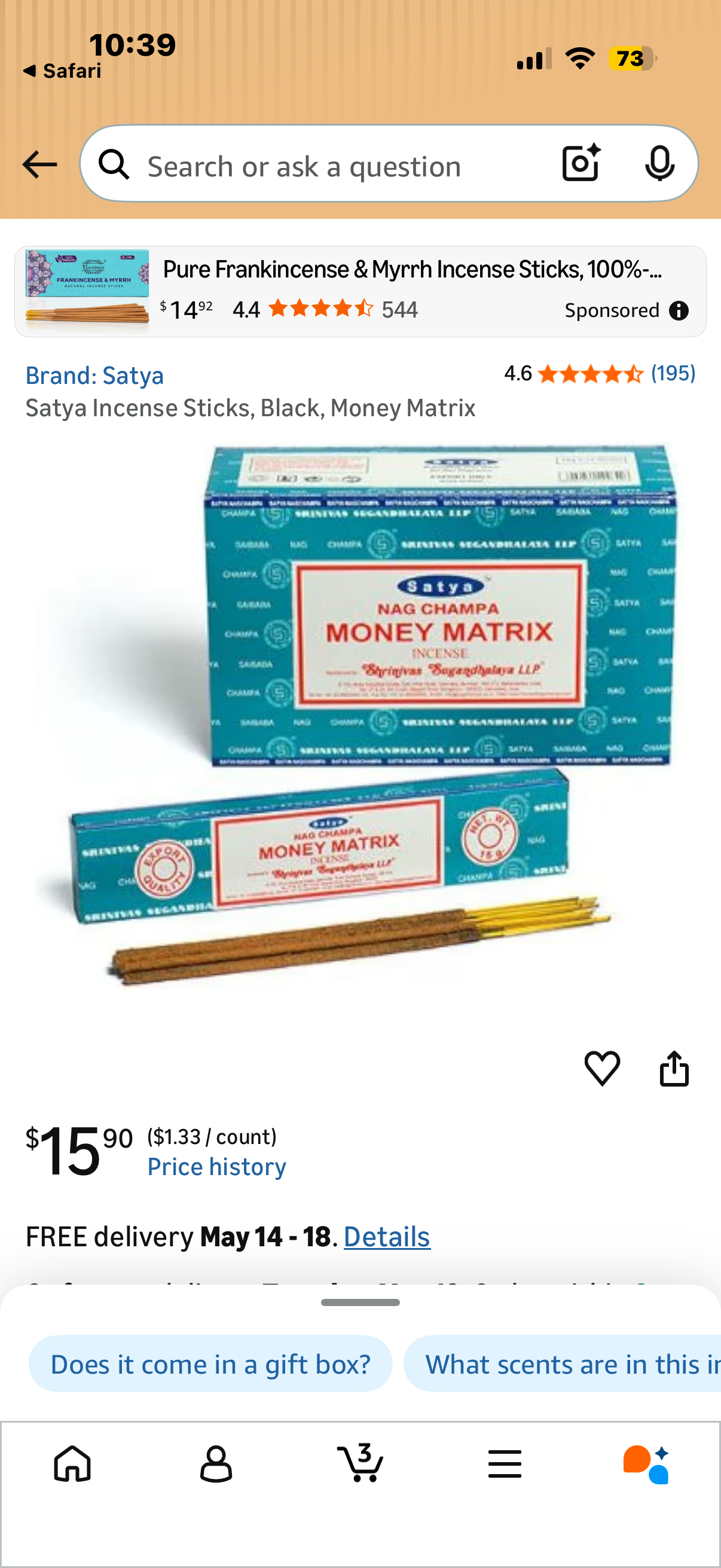 Satya Incense Sticks, Black, Money Matrix