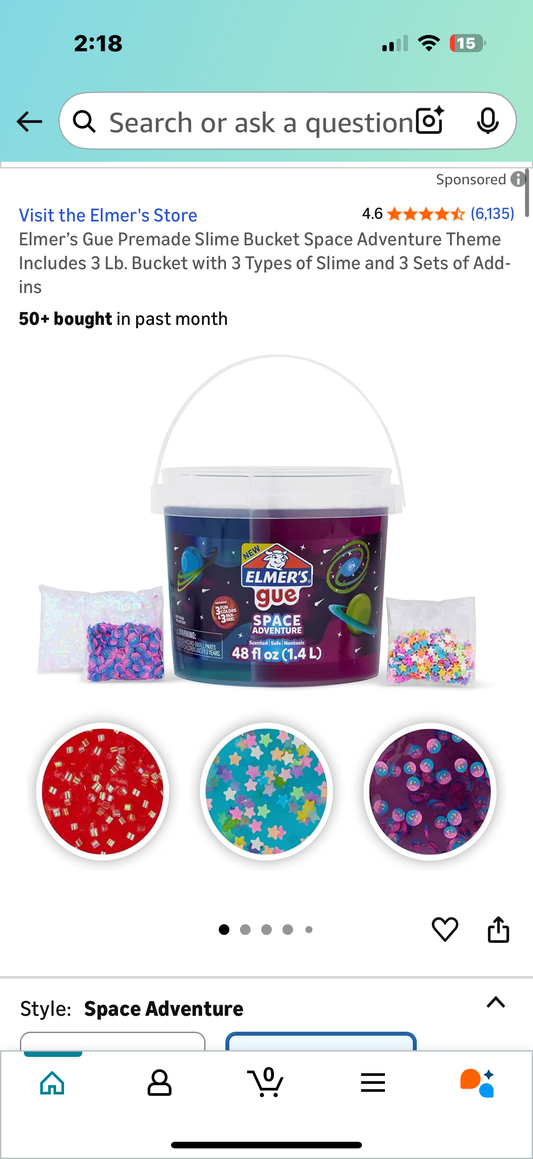 2 buckets Elmer’s Glue  Premade Slime Bucket Space Adventure Theme Includes 3 Lb. Bucket with 3 Types of Slime and 3 Sets of Add-ins