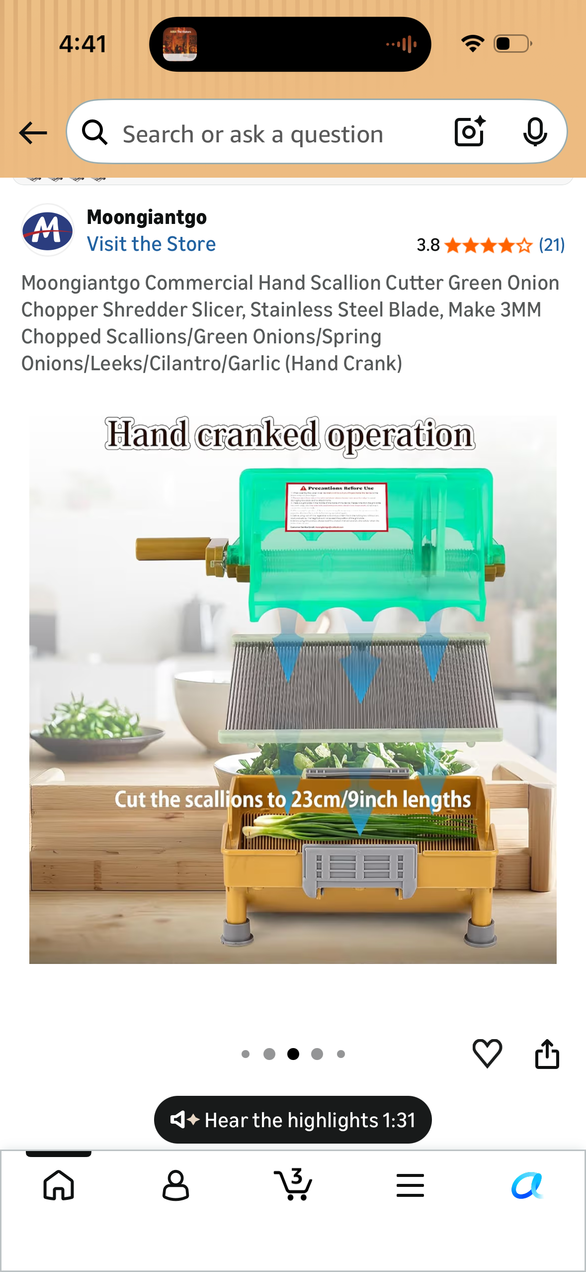 Moongiantgo Commercial Hand Scallion Cutter Green Onion Chopper Shredder Slicer, Stainless Steel Blade, Make 3MM Chopped Scallions/Green Onions/Spring Onions/Leeks/Cilantro/Garlic (Hand Crank)