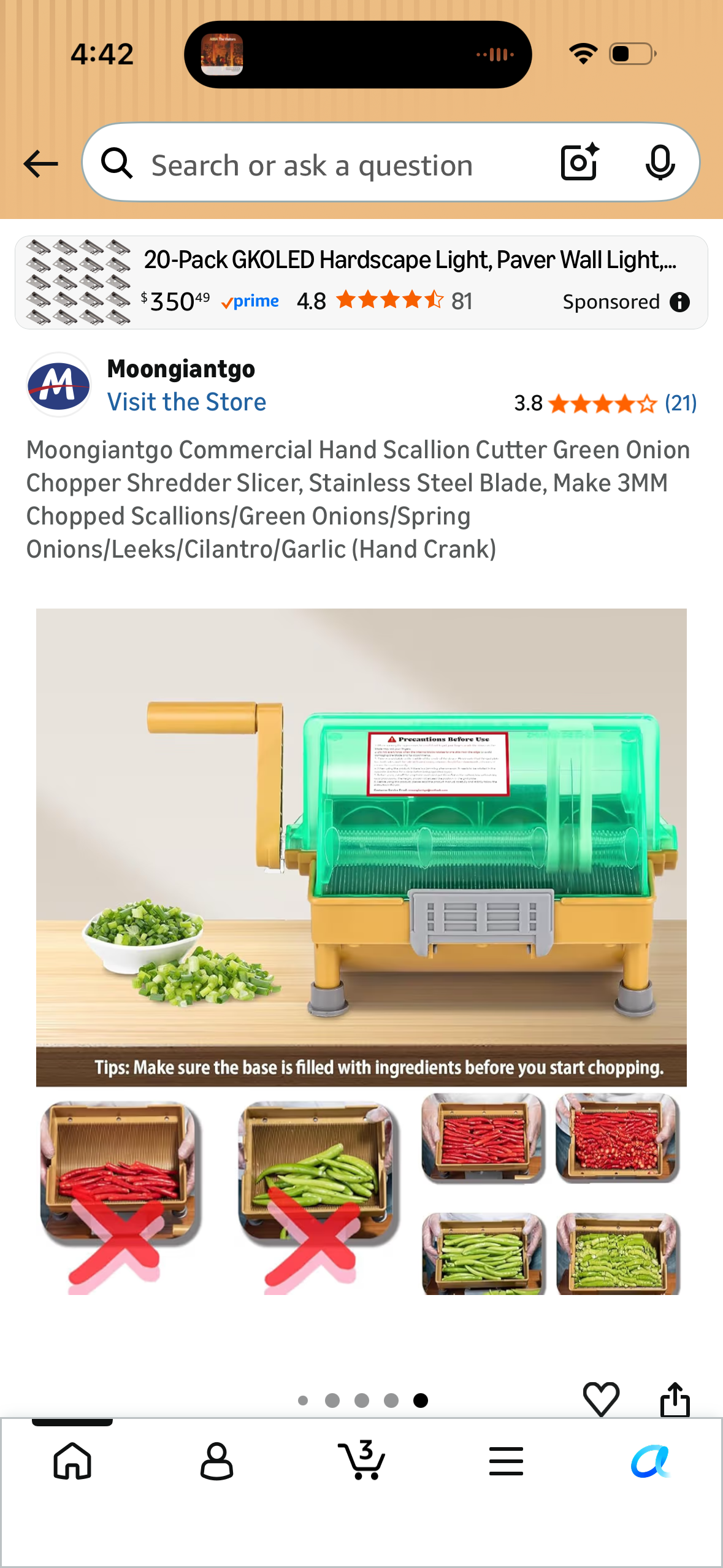 Moongiantgo Commercial Hand Scallion Cutter Green Onion Chopper Shredder Slicer, Stainless Steel Blade, Make 3MM Chopped Scallions/Green Onions/Spring Onions/Leeks/Cilantro/Garlic (Hand Crank)