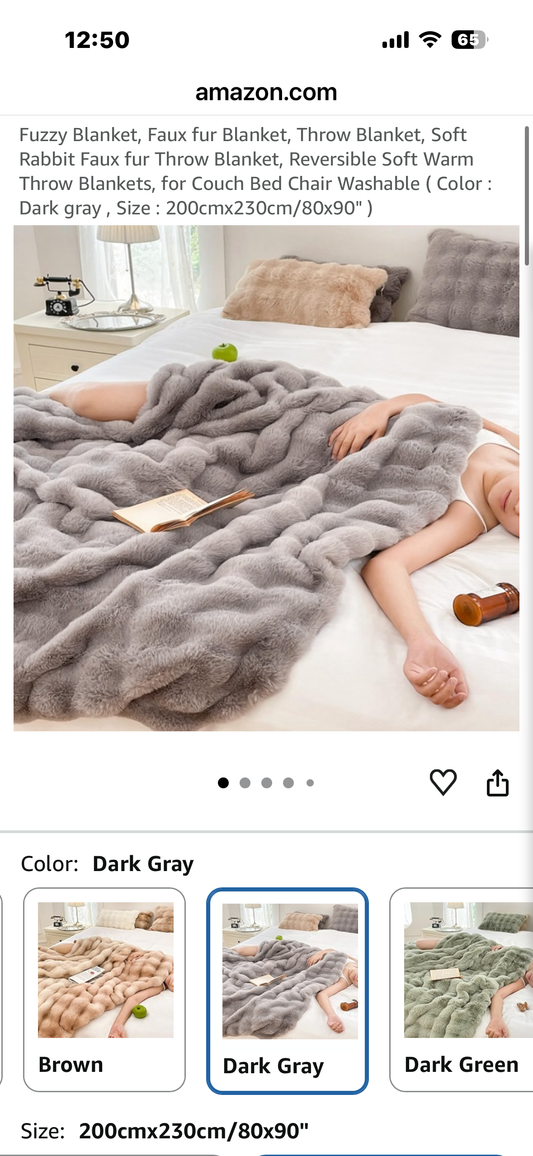 Fuzzy Blanket, Faux fur Blanket, Throw Blanket, Soft Rabbit Faux fur Throw Blanket, Reversible Soft Warm Throw Blankets, for Couch Bed Chair Washable, Dark Gray, uh Size 80x90" )