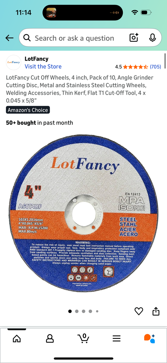 LotFancy Cut Off Wheels, 4 inch, Pack of 10, Angle Grinder Cutting Disc, Metal and Stainless Steel Cutting Wheels, Welding Accessories, Thin Kerf, Flat T1 Cut-Off Tool, 4 x 0.045 x 5/8”