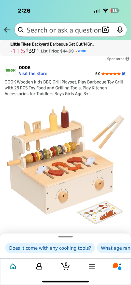 OOOK Wooden Kids BBQ Grill Playset, Play Barbecue Toy Grill with 25 PCS Toy Food and Grilling Tools, Play Kitchen Accessories for Toddlers Boys Girls Age 3+