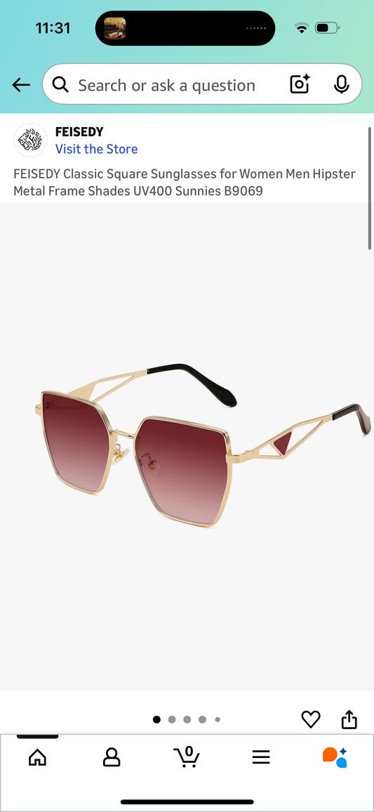 FEISEDY Classic Square Sunglasses for Women Men Hipster Metal Frame Shades UV400 Sunnies B9069